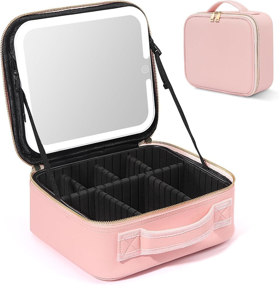 Cosmetic Travel Case With Magnify LED Mirror