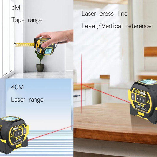 3 in 1 Laser Rangefinder Tape Measure with LCD Backlight Display